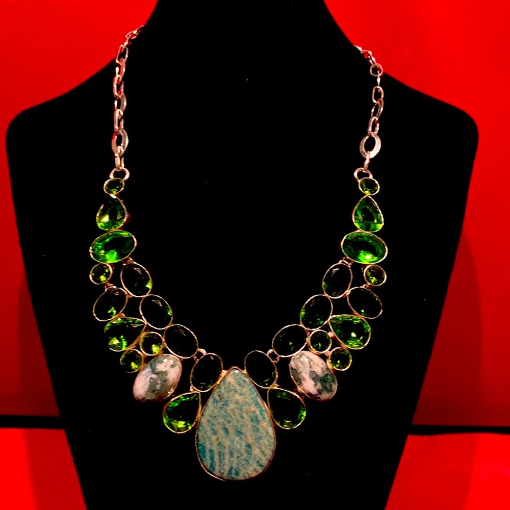 Stunning Amazonite & Peridot Solid Silver Stamped… - image 1